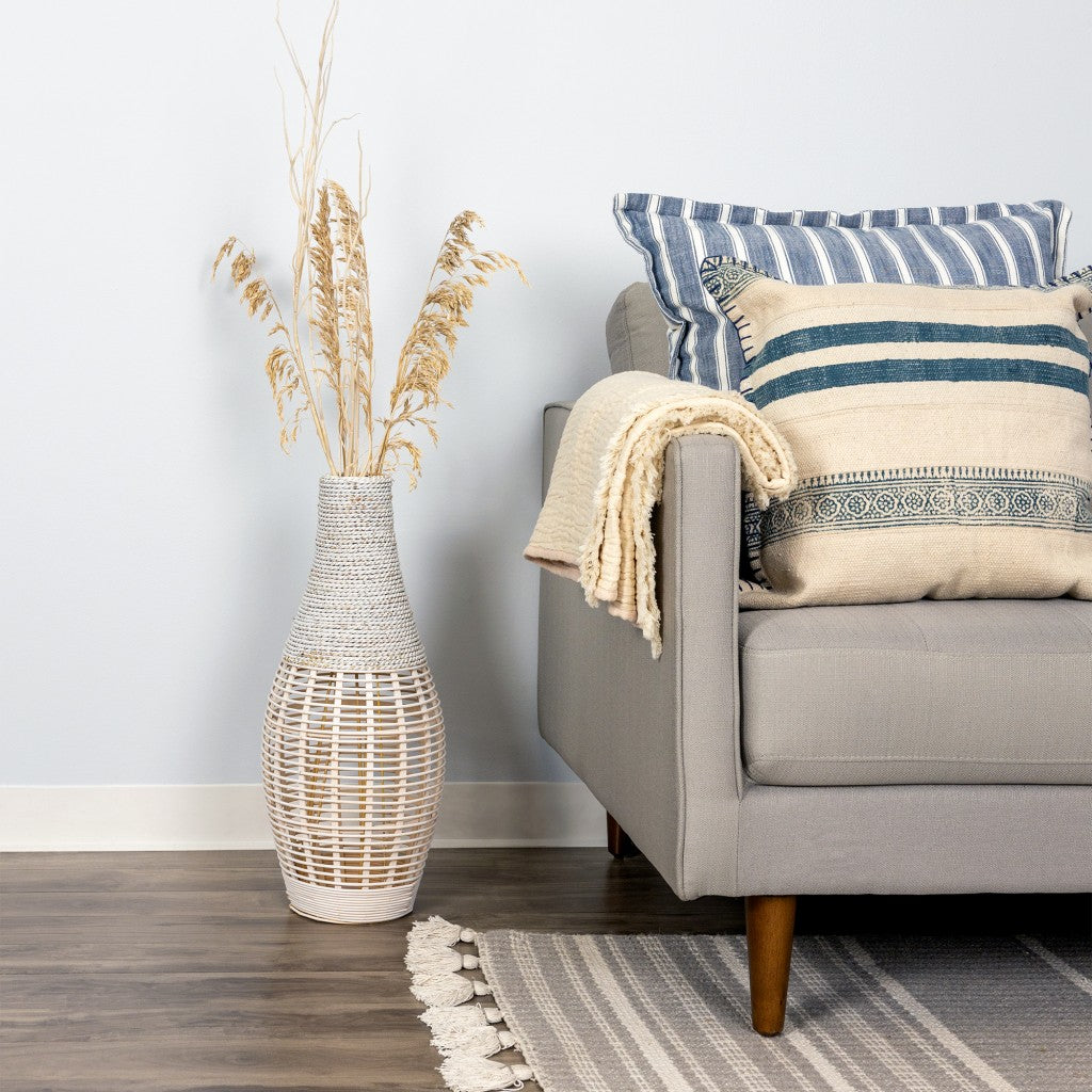 HomeRoots White Bamboo and Rope Floor Vase