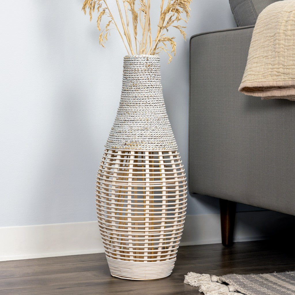 HomeRoots White Bamboo and Rope Floor Vase