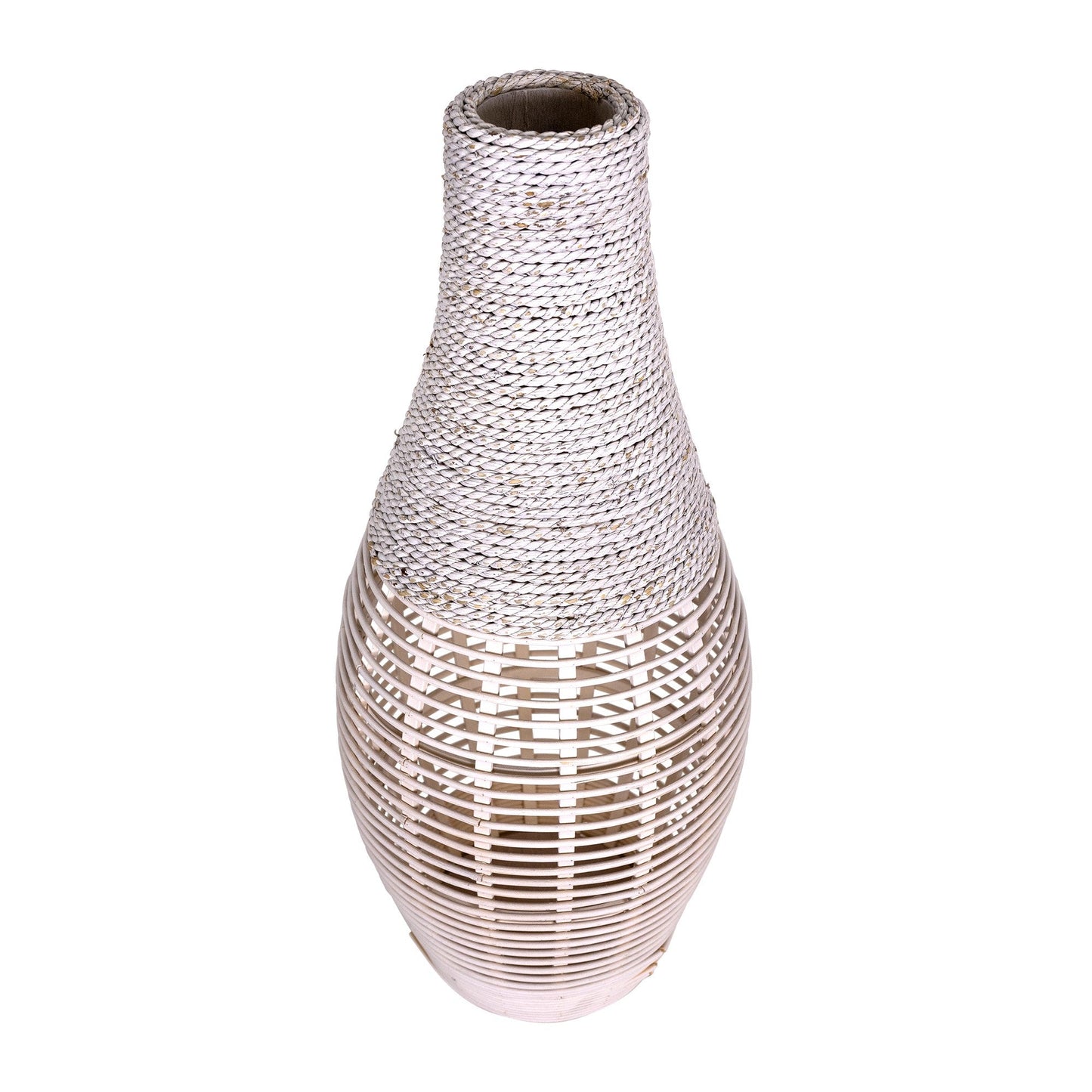 HomeRoots White Bamboo and Rope Floor Vase
