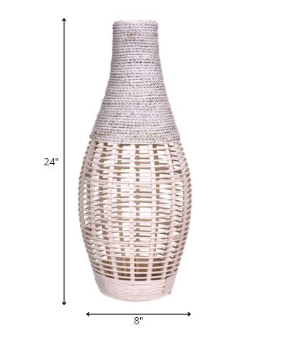 HomeRoots White Bamboo and Rope Floor Vase