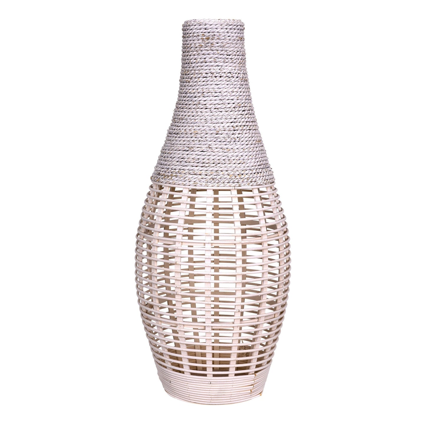 HomeRoots White Bamboo and Rope Floor Vase