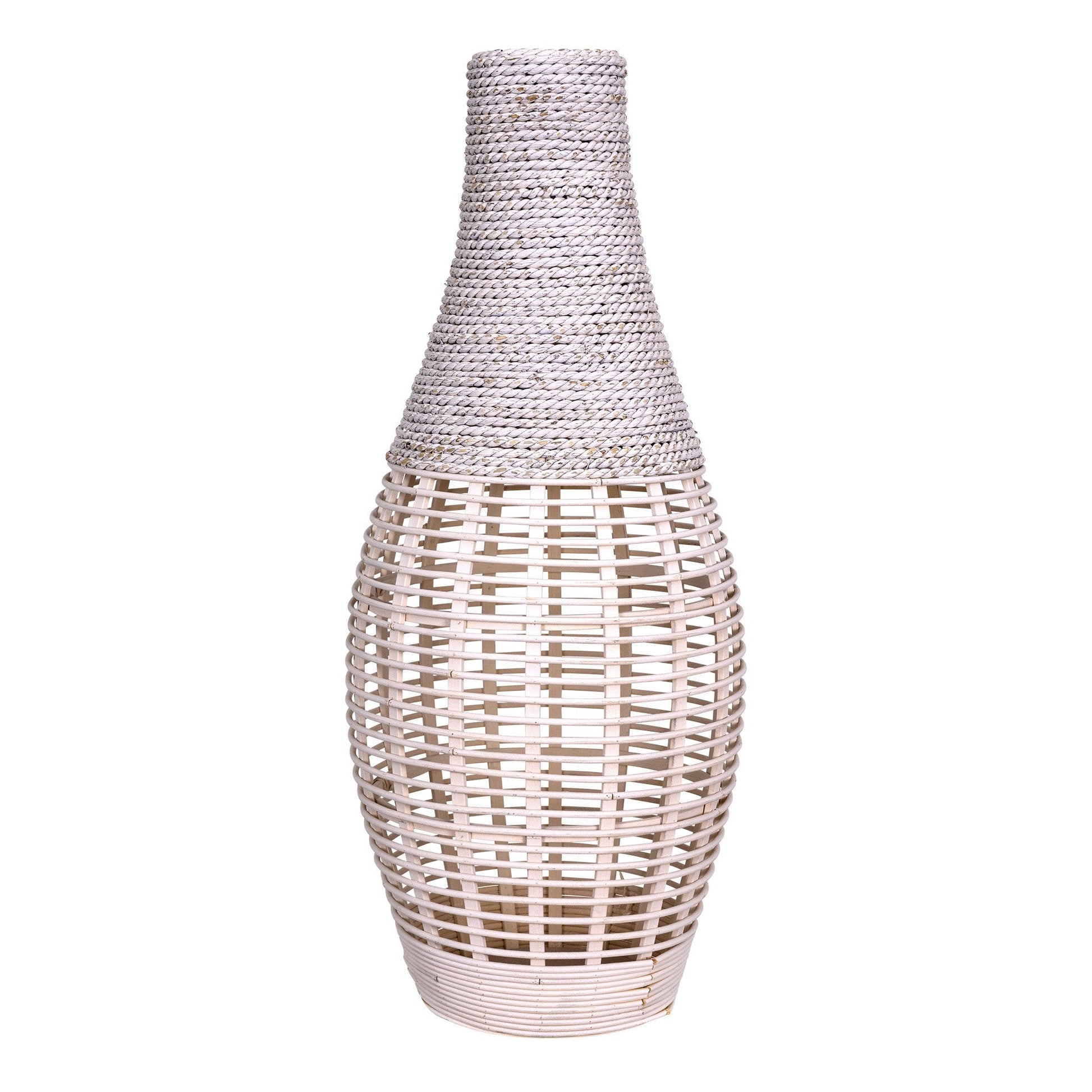 HomeRoots White Bamboo and Rope Floor Vase