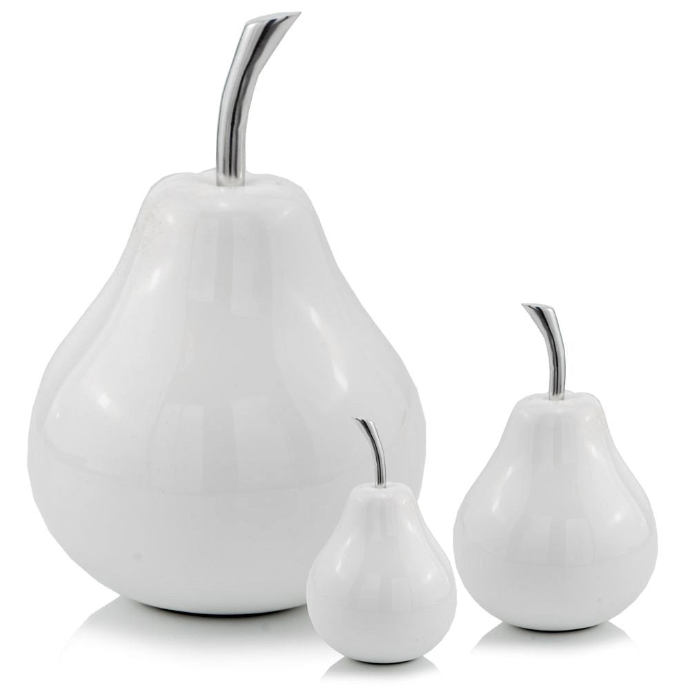 HomeRoots White Coated Mini Pear Shaped Aluminum Accent Home Decor