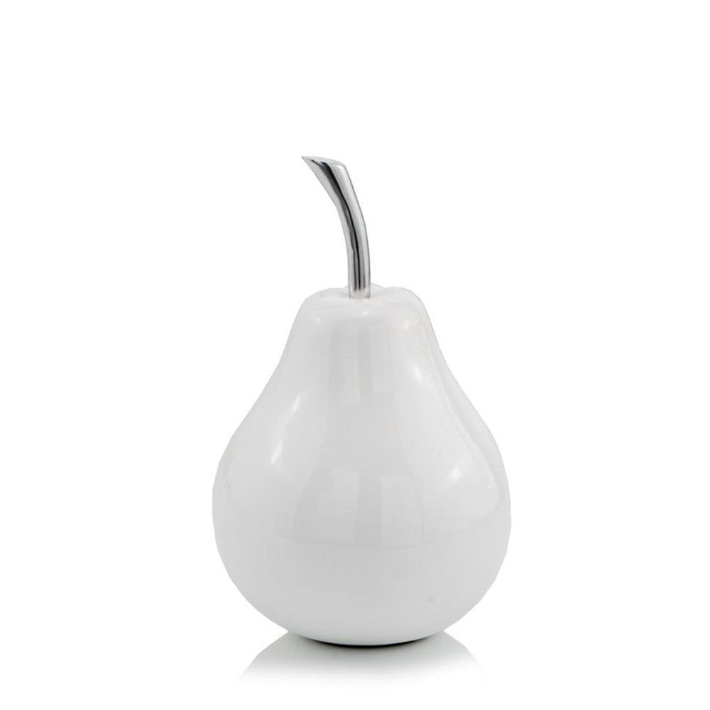 HomeRoots White Coated Mini Pear Shaped Aluminum Accent Home Decor