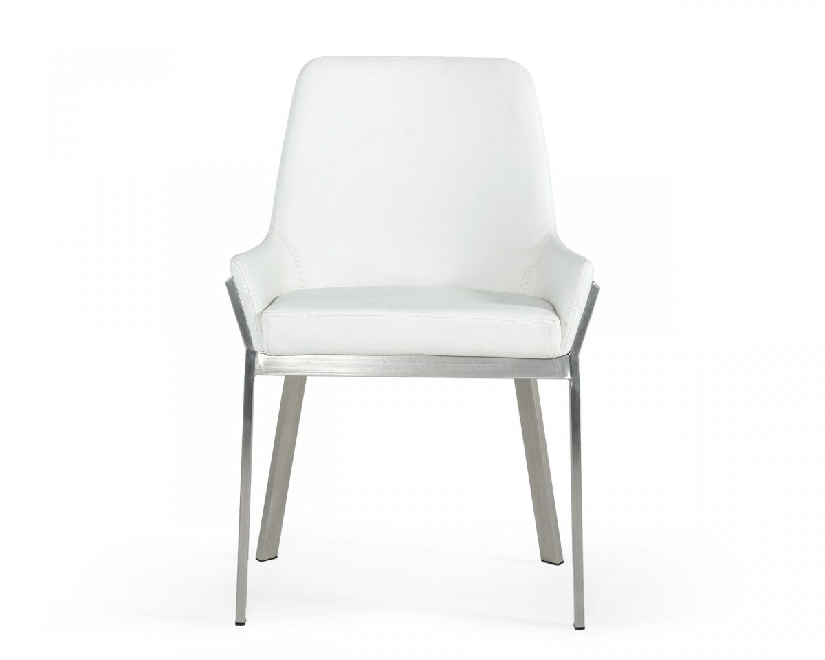 HomeRoots White Dining Chair With Brushed Stainless Steel Base Finish