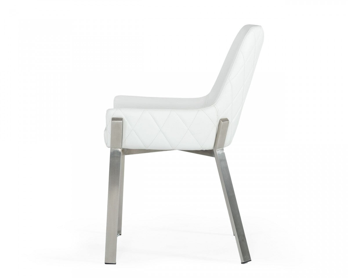 HomeRoots White Dining Chair With Brushed Stainless Steel Base Finish