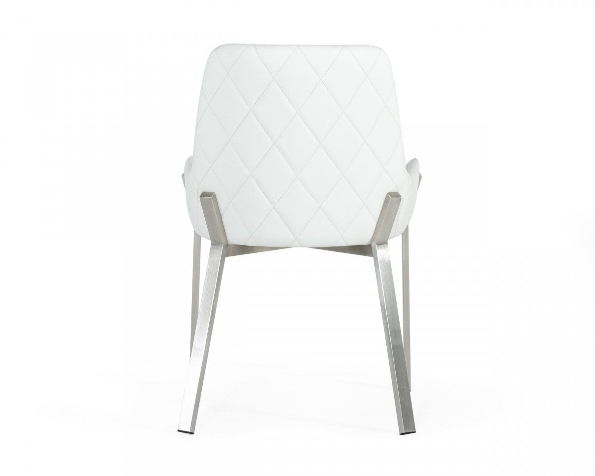 HomeRoots White Dining Chair With Brushed Stainless Steel Base Finish