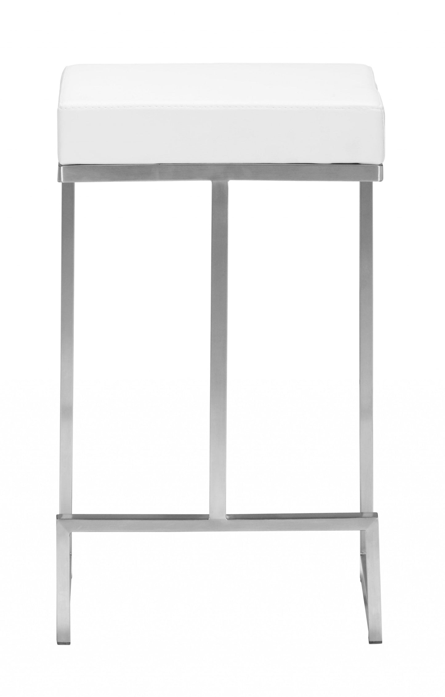 HomeRoots White Faux Leather And Stainless Geometric Backless Counter Stools in Set of 2