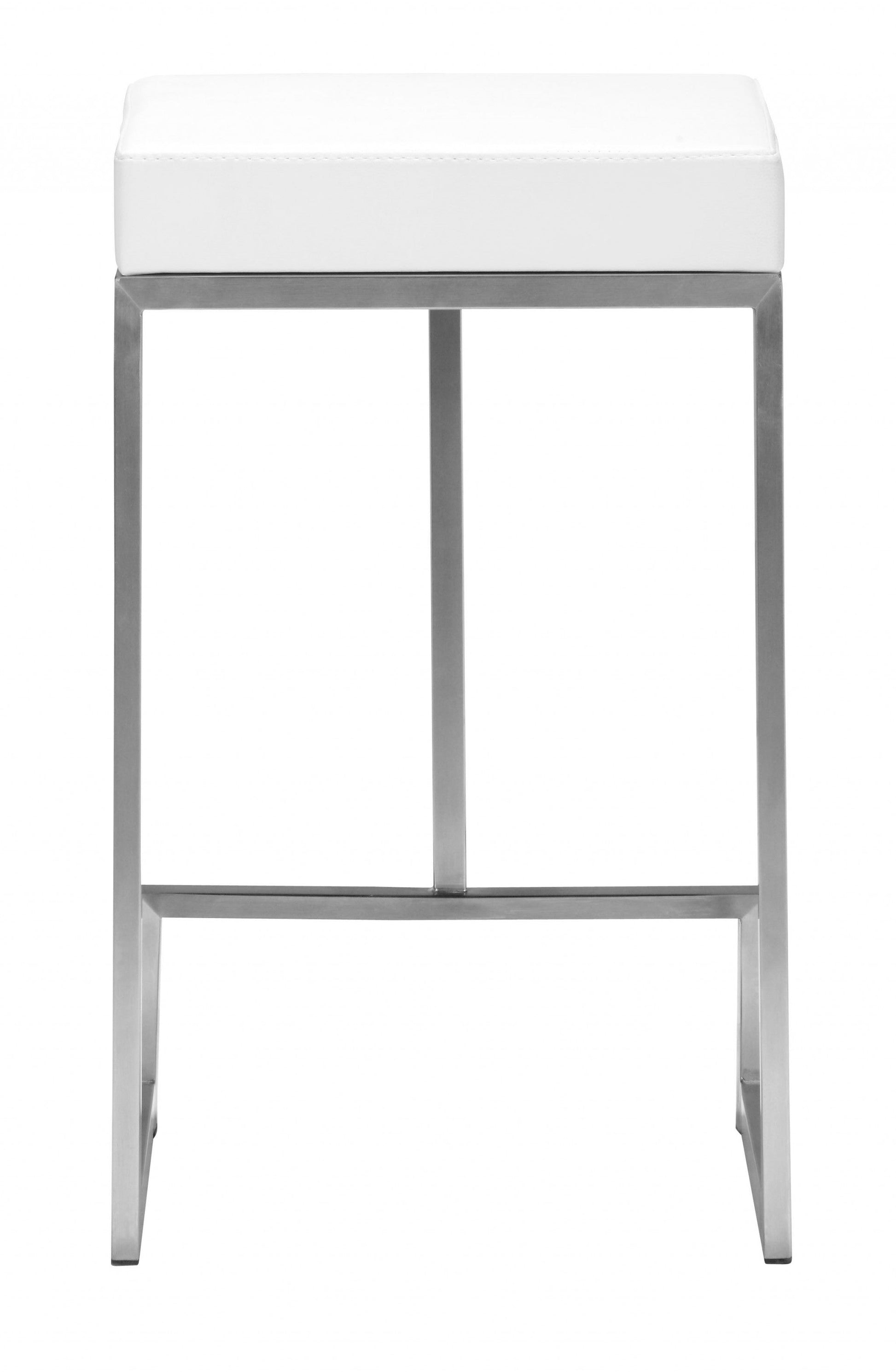 HomeRoots White Faux Leather And Stainless Geometric Backless Counter Stools in Set of 2