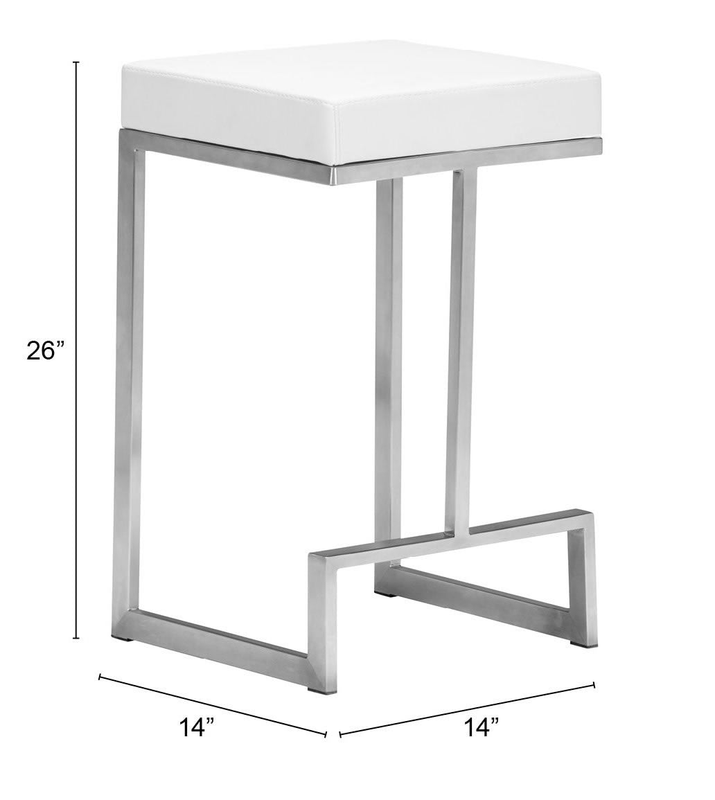 HomeRoots White Faux Leather And Stainless Geometric Backless Counter Stools in Set of 2