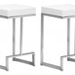 HomeRoots White Faux Leather And Stainless Geometric Backless Counter Stools in Set of 2