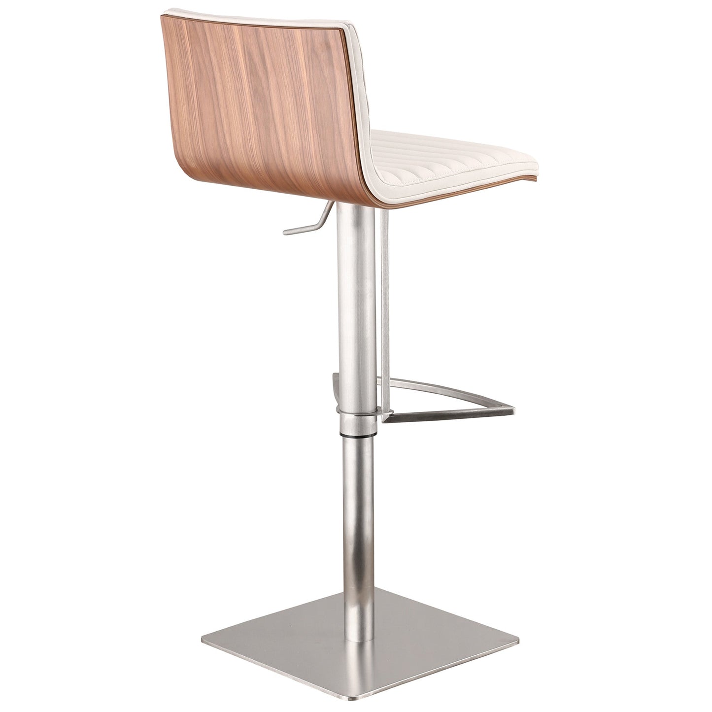 HomeRoots White Faux Leather Armless Swivel Bar Stool with Brushed Stainless Steel Base