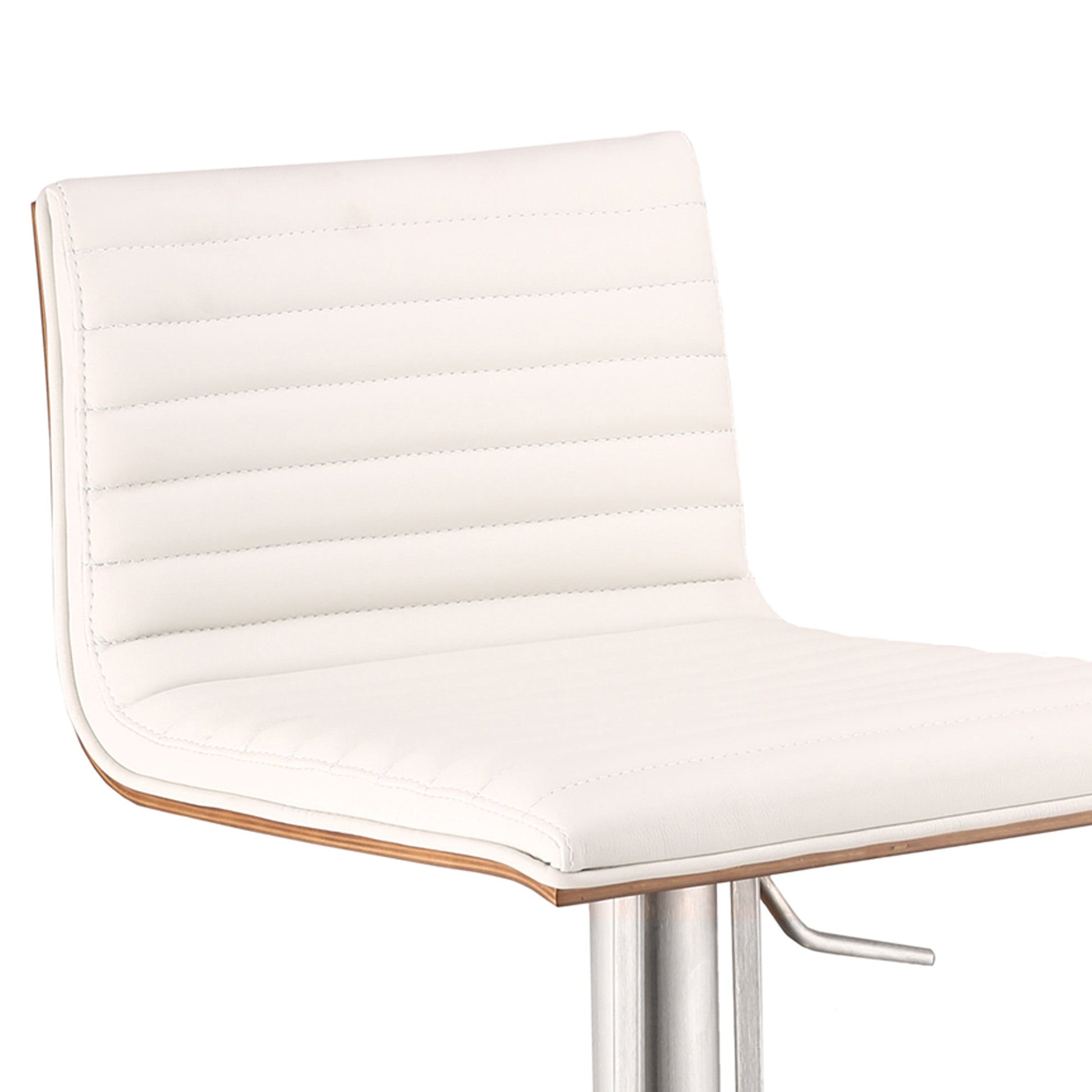 HomeRoots White Faux Leather Armless Swivel Bar Stool with Brushed Stainless Steel Base