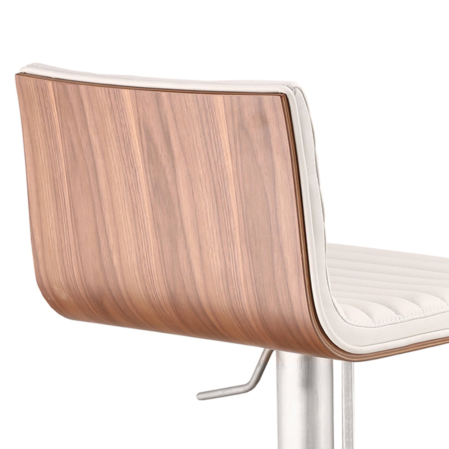 HomeRoots White Faux Leather Armless Swivel Bar Stool with Brushed Stainless Steel Base