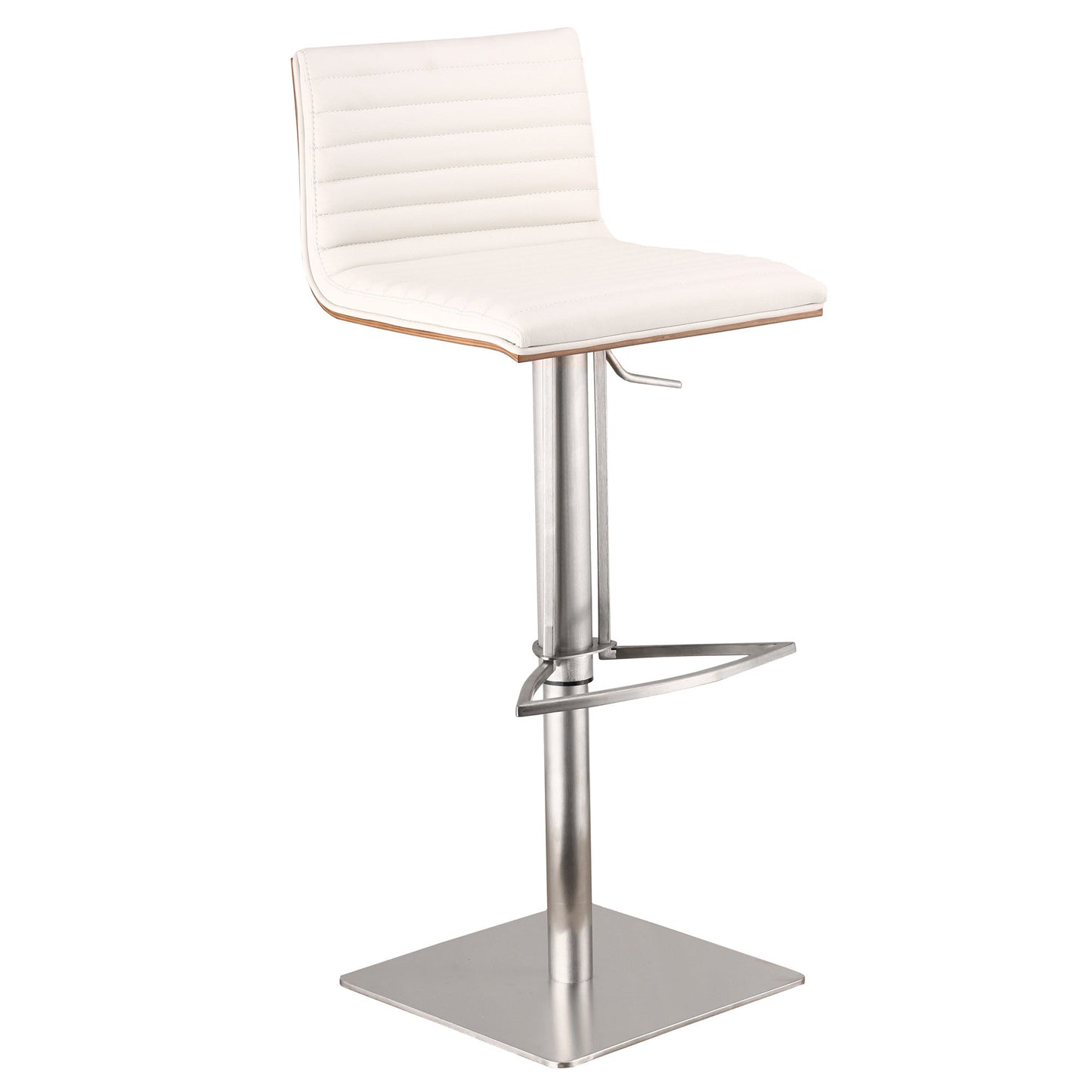 HomeRoots White Faux Leather Armless Swivel Bar Stool with Brushed Stainless Steel Base