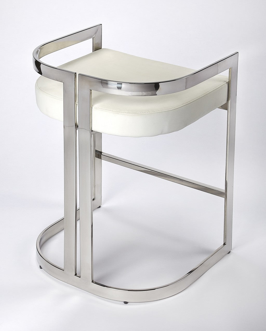 HomeRoots White Faux Leather Counter Stool With Nickel Plated Finish
