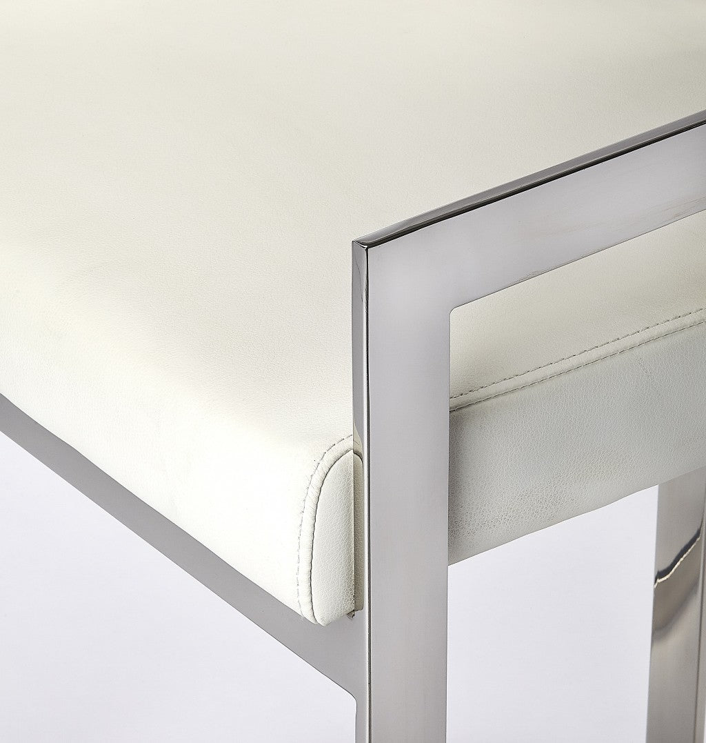 HomeRoots White Faux Leather Counter Stool With Nickel Plated Finish