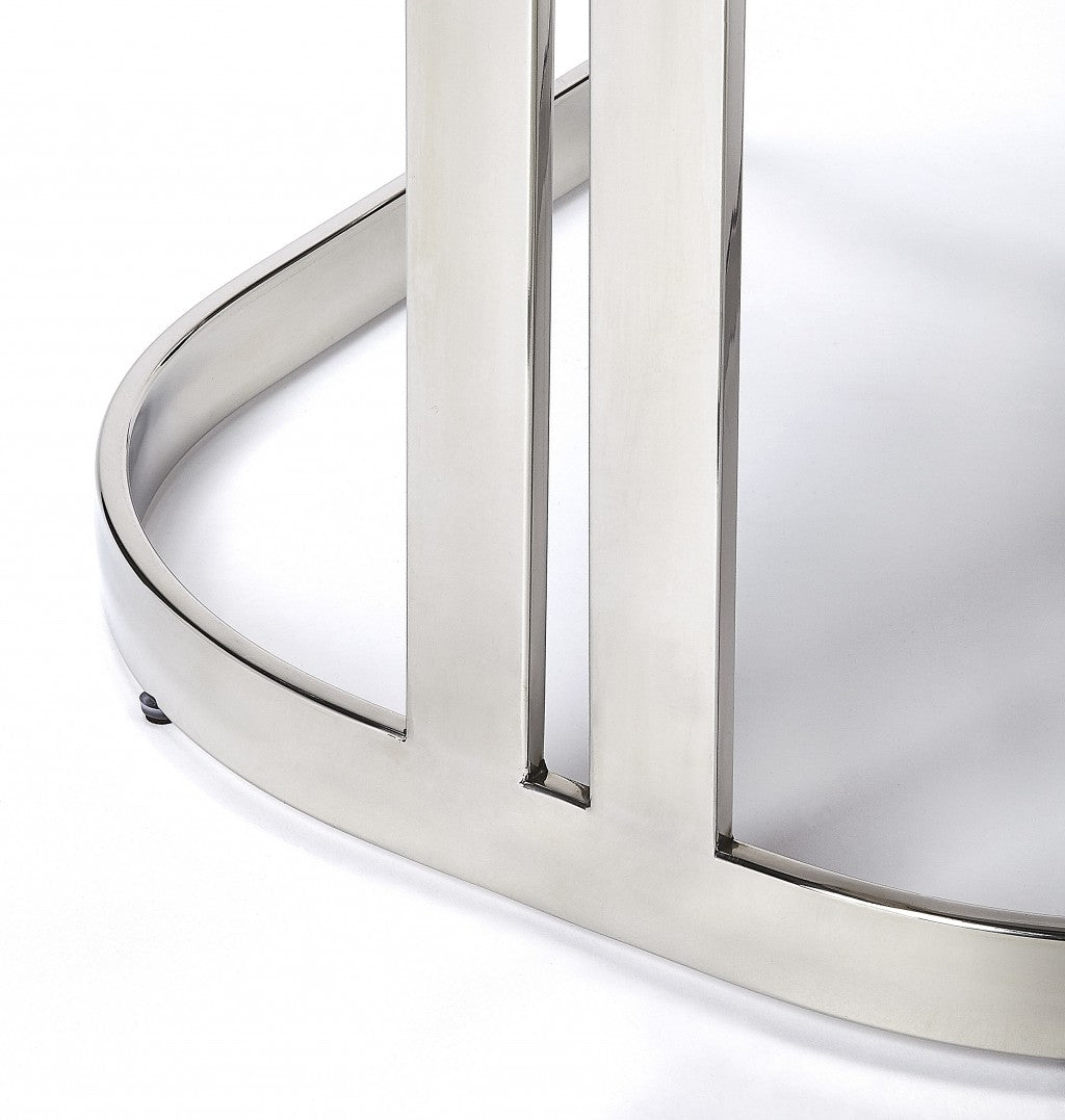 HomeRoots White Faux Leather Counter Stool With Nickel Plated Finish