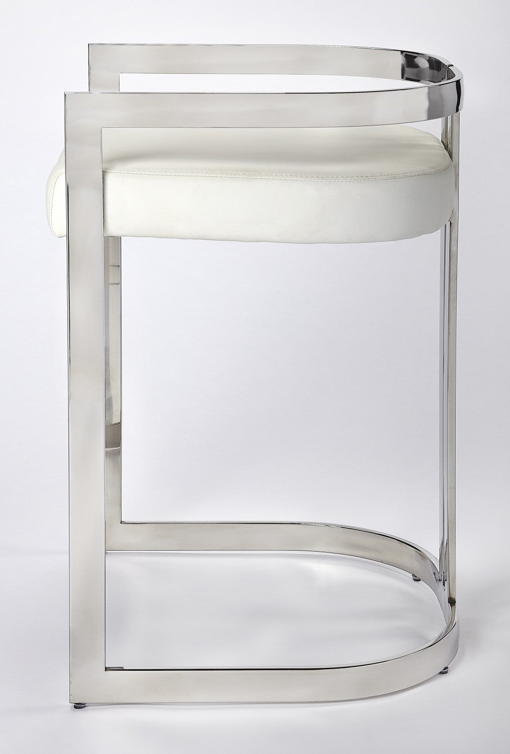 HomeRoots White Faux Leather Counter Stool With Nickel Plated Finish