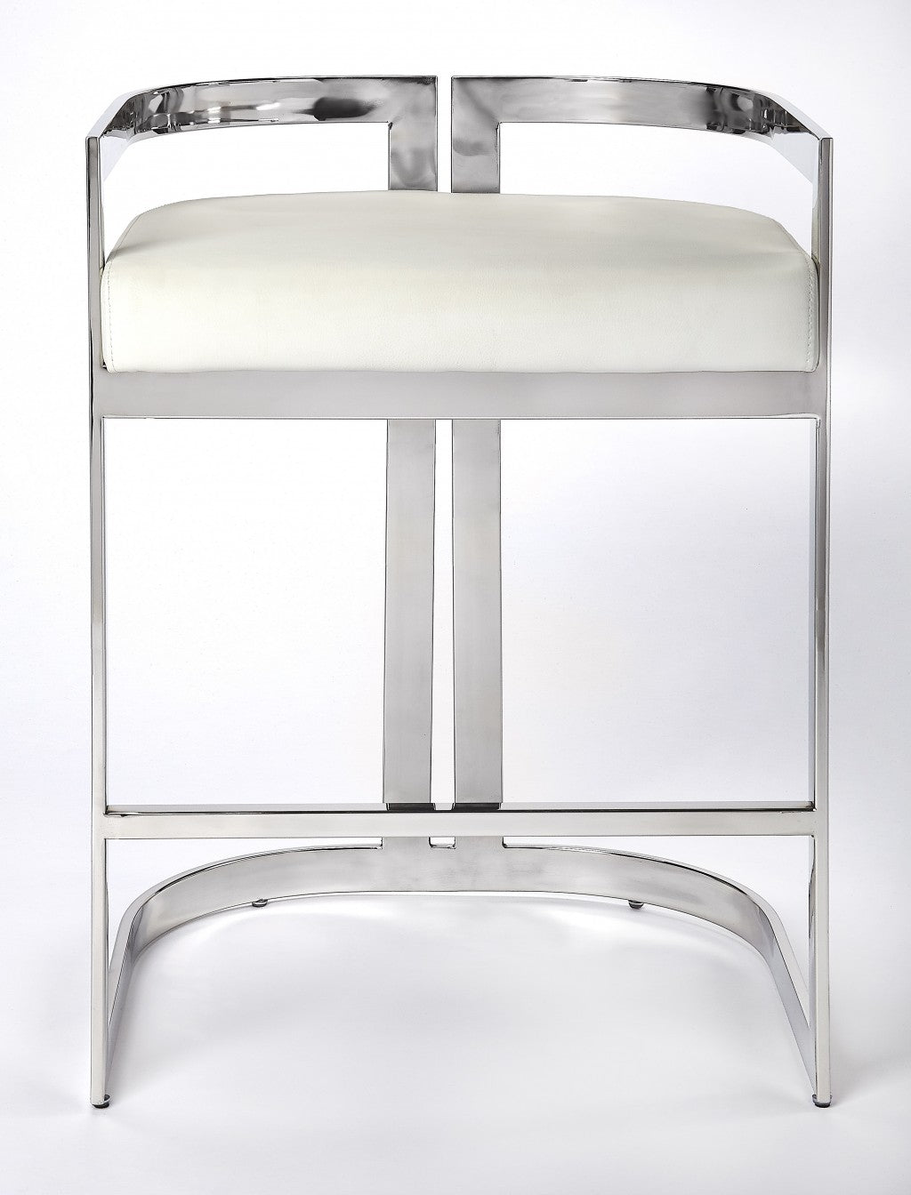 HomeRoots White Faux Leather Counter Stool With Nickel Plated Finish