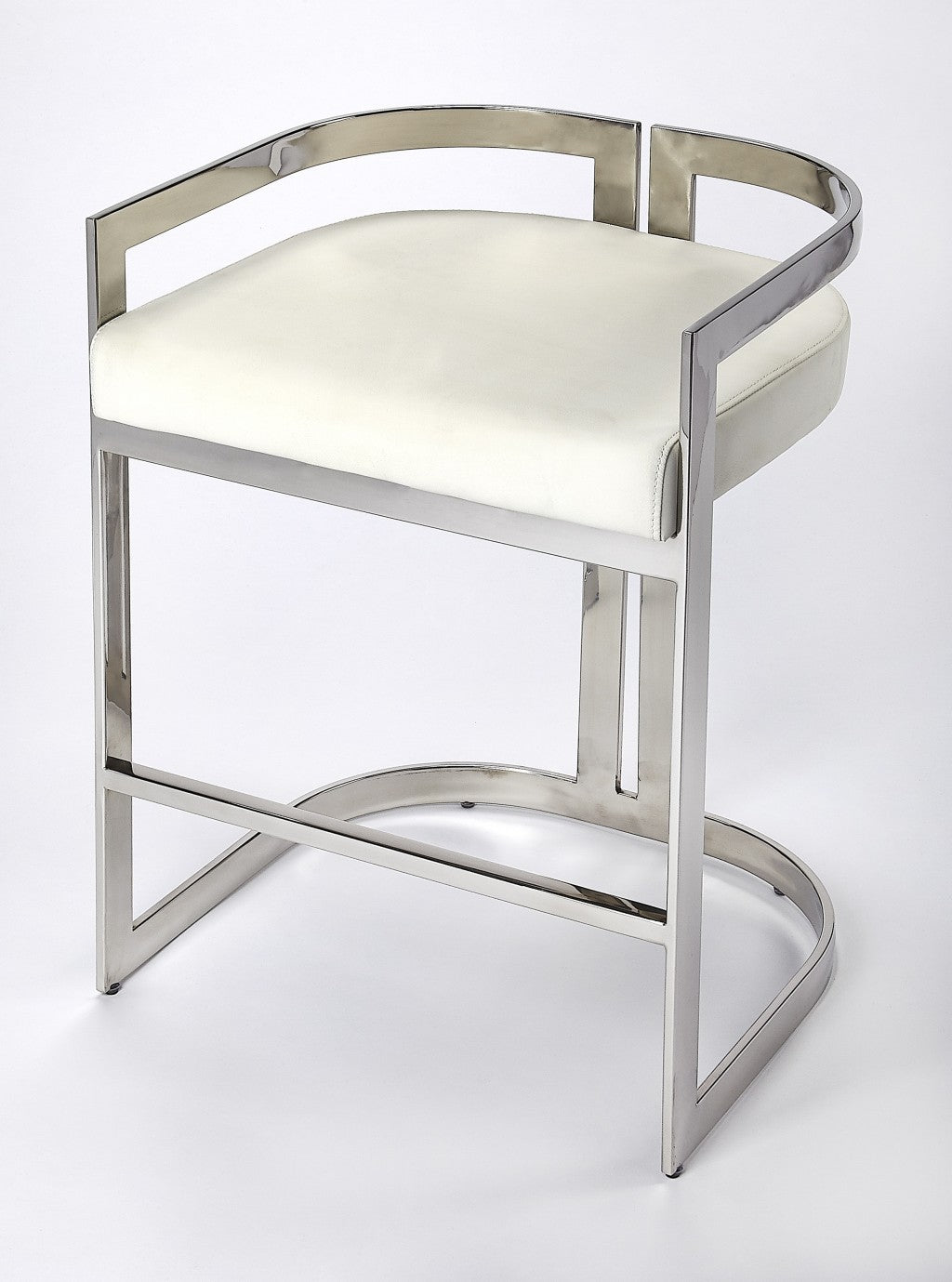 HomeRoots White Faux Leather Counter Stool With Nickel Plated Finish