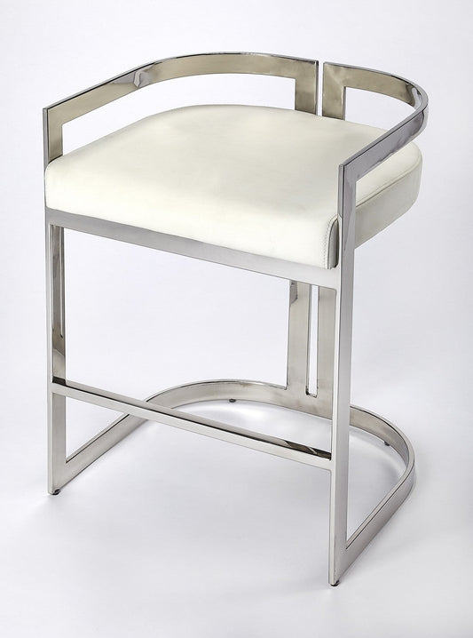 HomeRoots White Faux Leather Counter Stool With Nickel Plated Finish