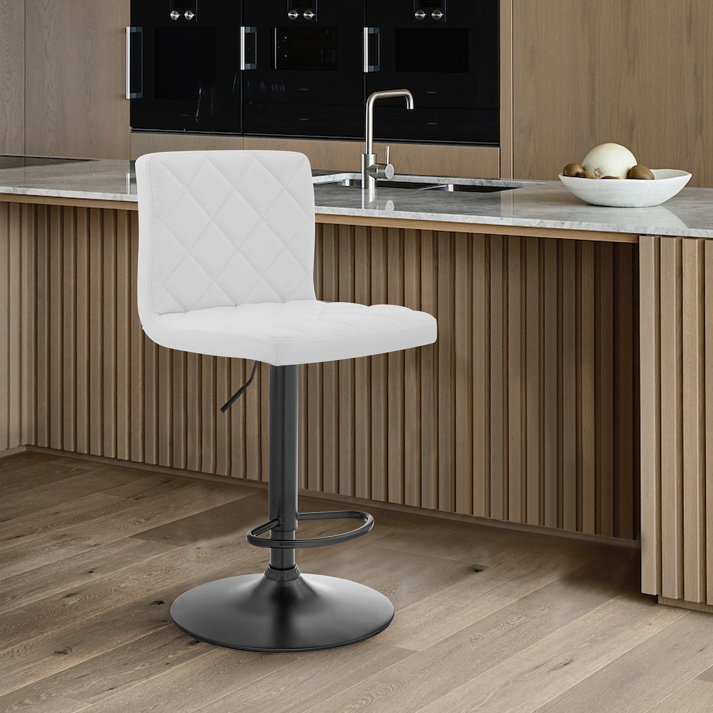 HomeRoots White Faux Leather Swivel Adjustable Bar Stool