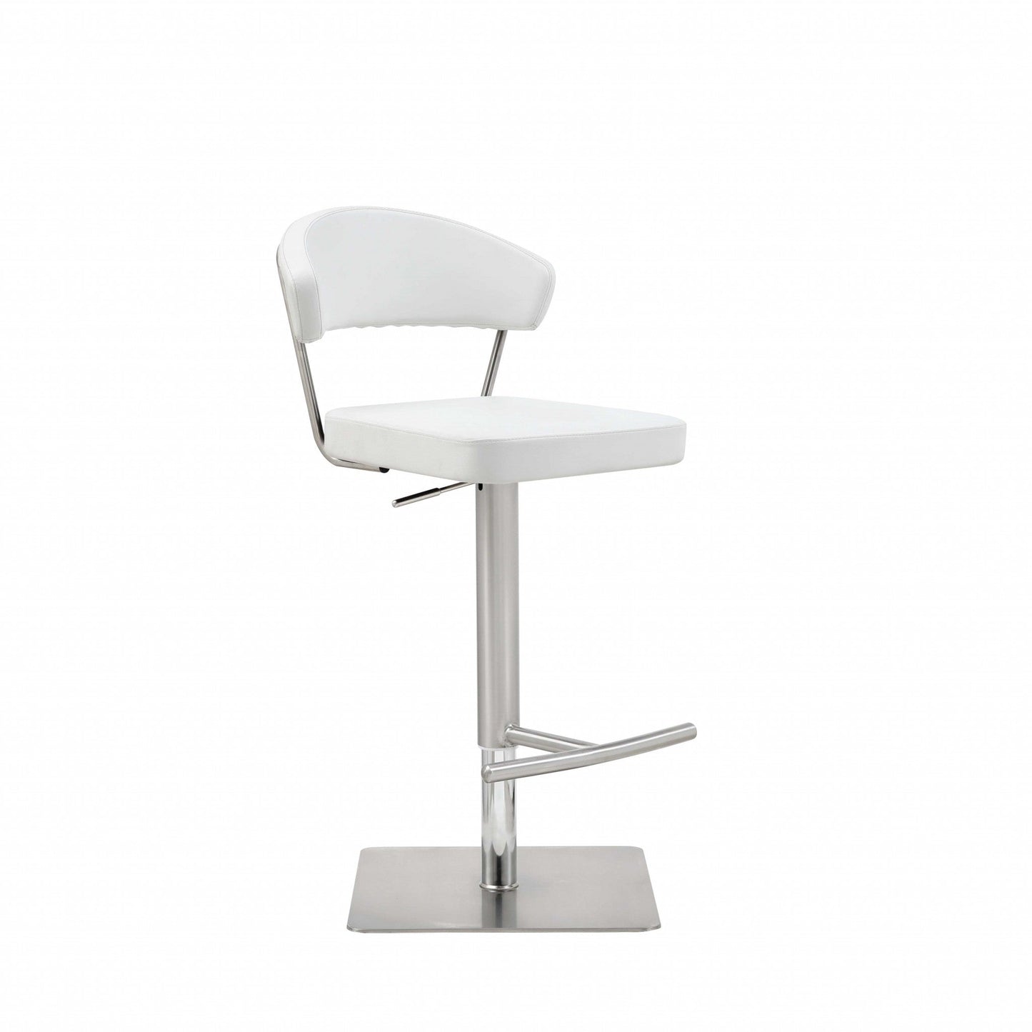 HomeRoots White Faux Leather and Stainless Adjustable Bar Stool