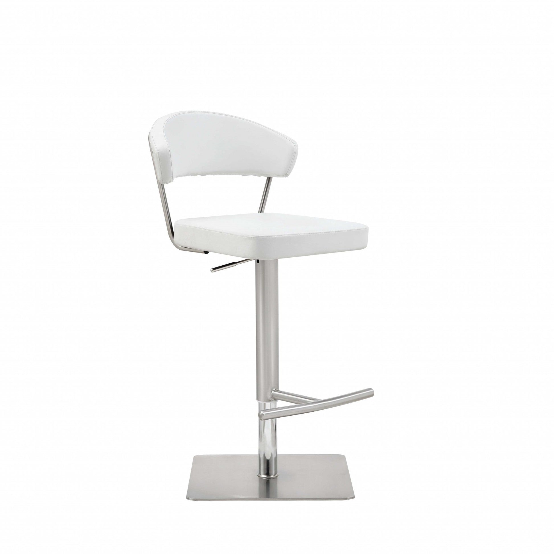 HomeRoots White Faux Leather and Stainless Adjustable Bar Stool