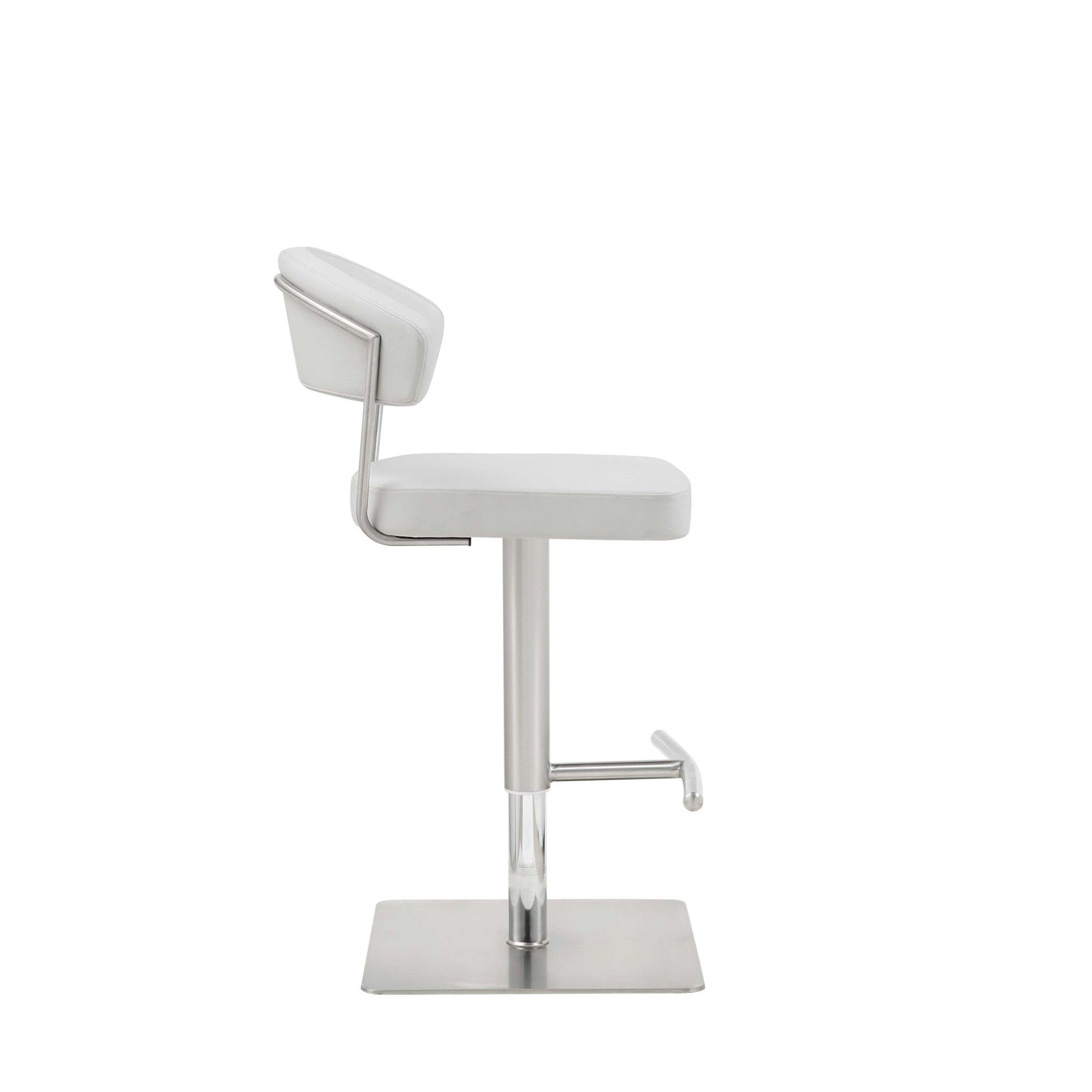 HomeRoots White Faux Leather and Stainless Adjustable Bar Stool