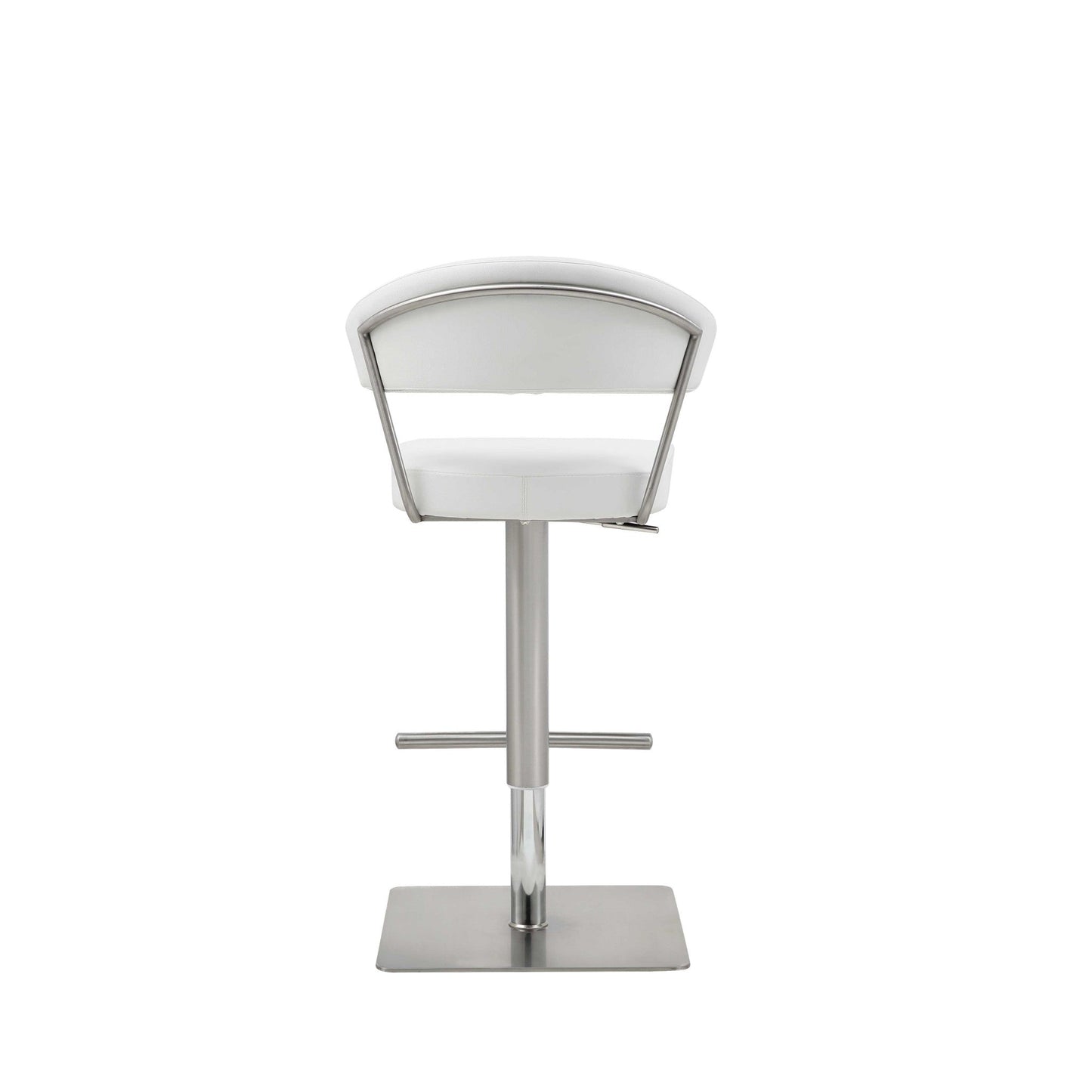 HomeRoots White Faux Leather and Stainless Adjustable Bar Stool