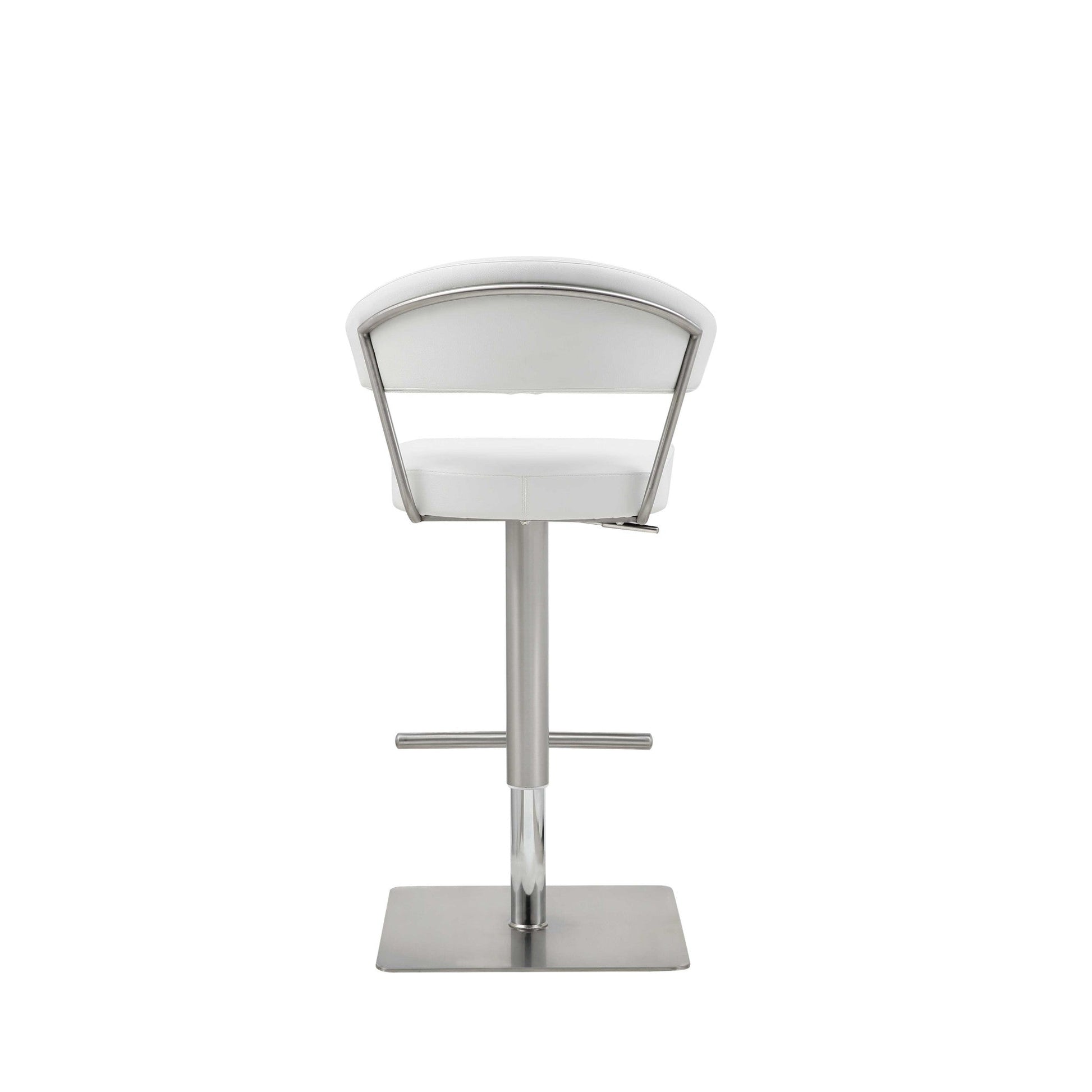 HomeRoots White Faux Leather and Stainless Adjustable Bar Stool