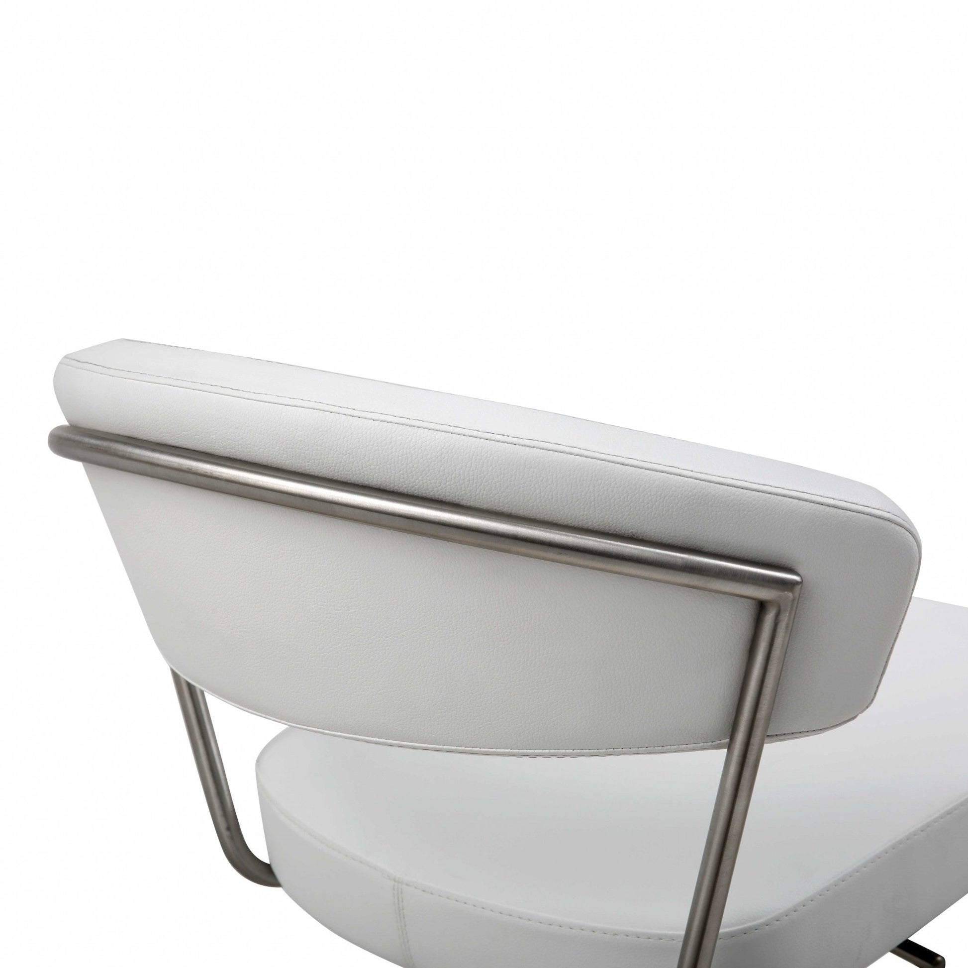 HomeRoots White Faux Leather and Stainless Adjustable Bar Stool