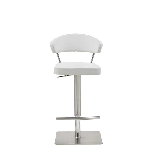 HomeRoots White Faux Leather and Stainless Adjustable Bar Stool