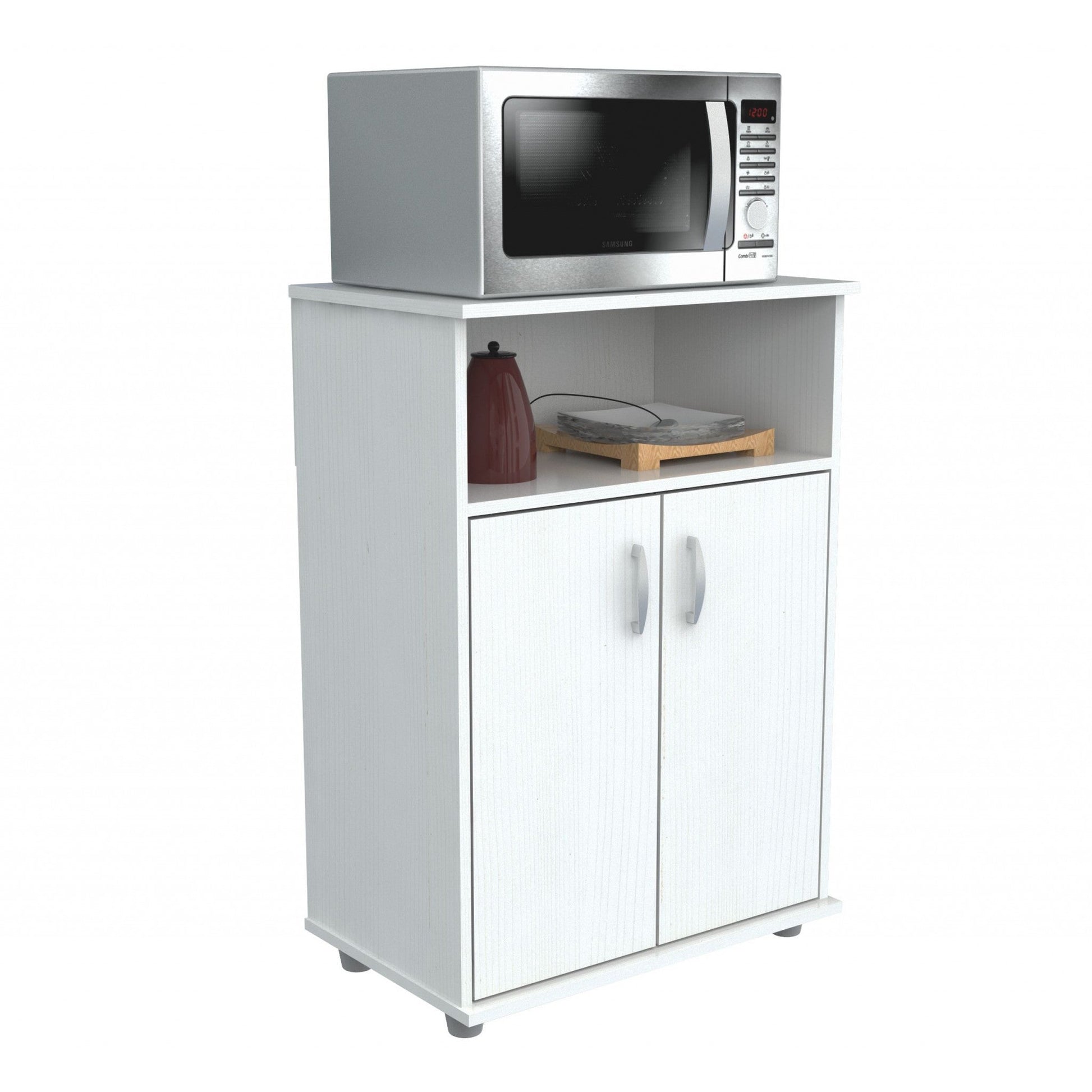 HomeRoots White Finish Wood Microwave Cart With Cabinet