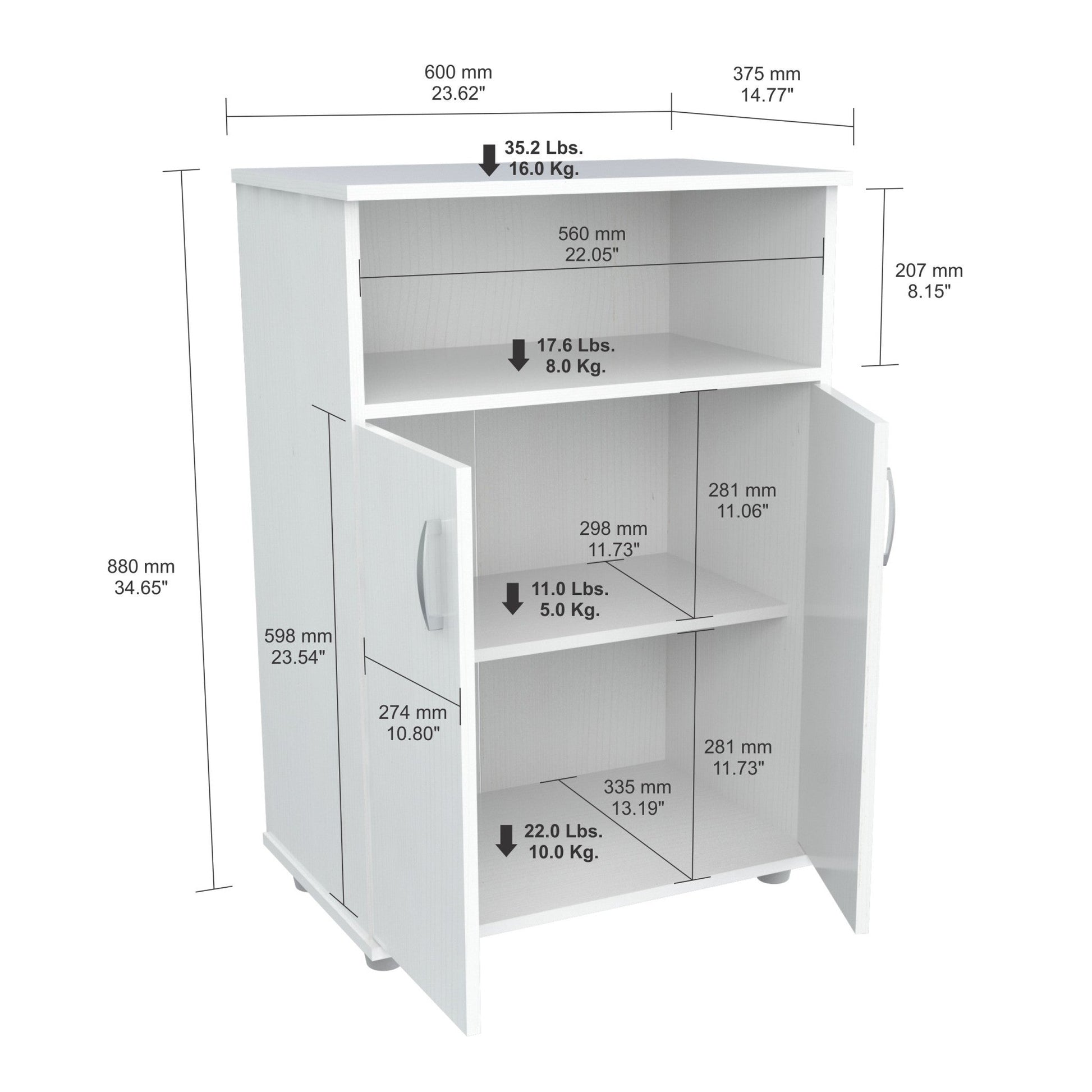 HomeRoots White Finish Wood Microwave Cart With Cabinet