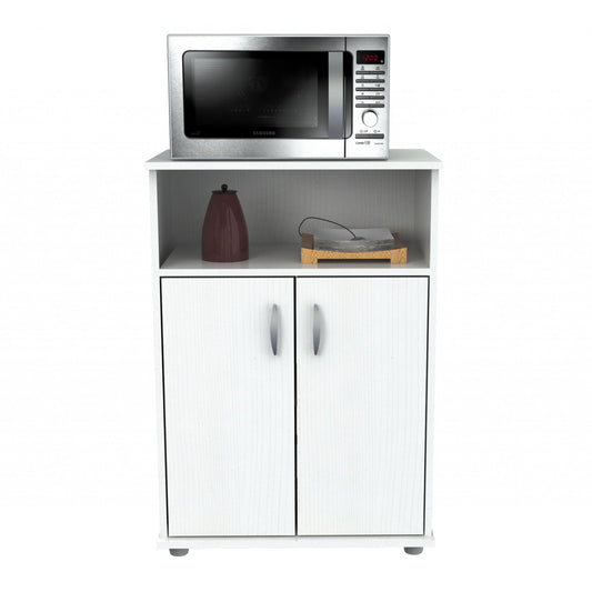 HomeRoots White Finish Wood Microwave Cart With Cabinet