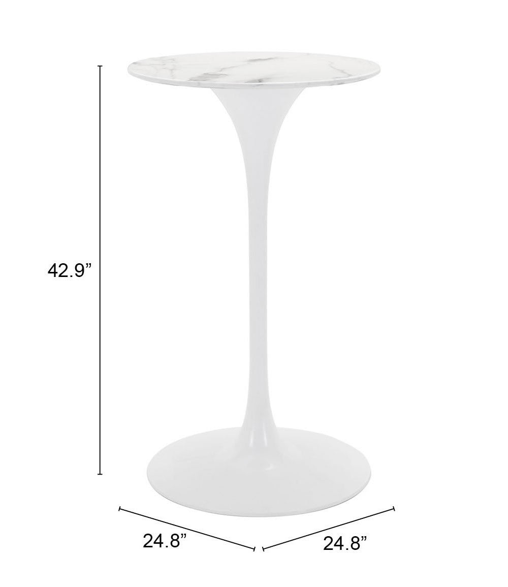 HomeRoots White Marble Pedestal Bar Table