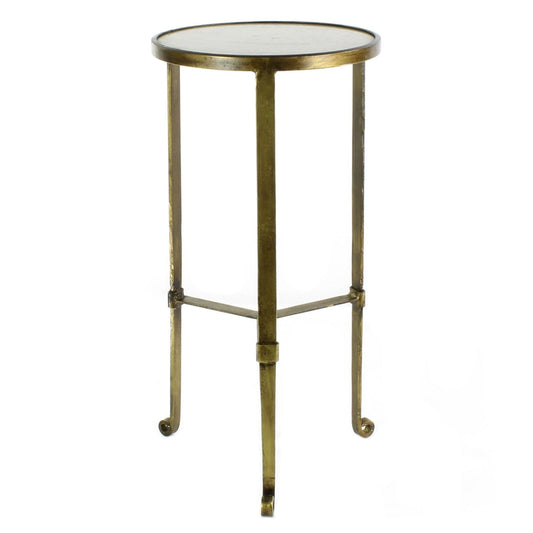 HomeRoots White Marble Side Table With Gold Finish