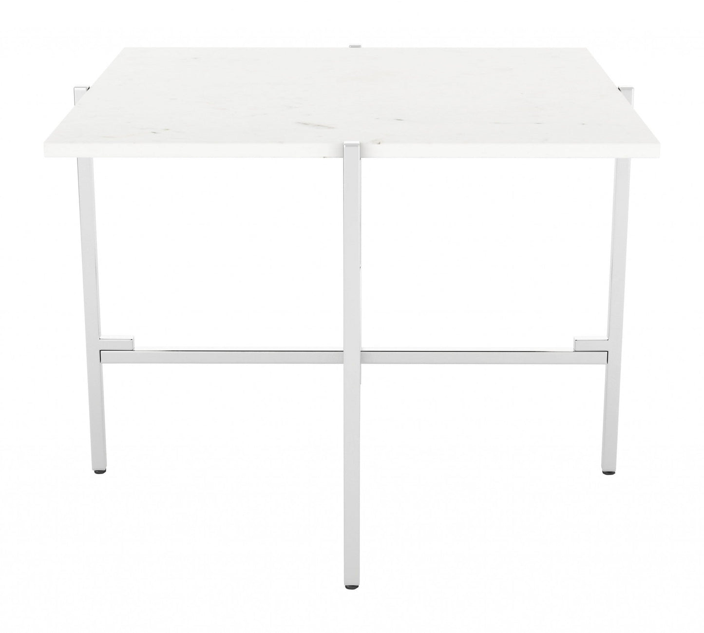 HomeRoots White Marble and Silver Side Table