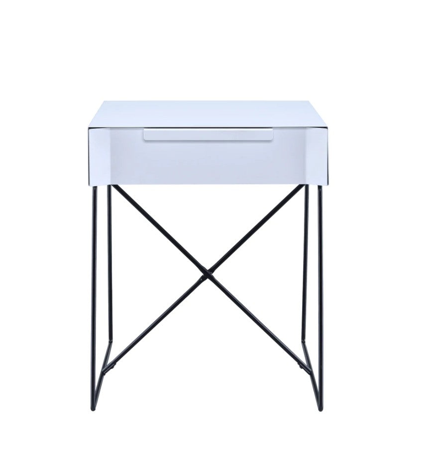 HomeRoots White Modern Metal End Table with Drawer