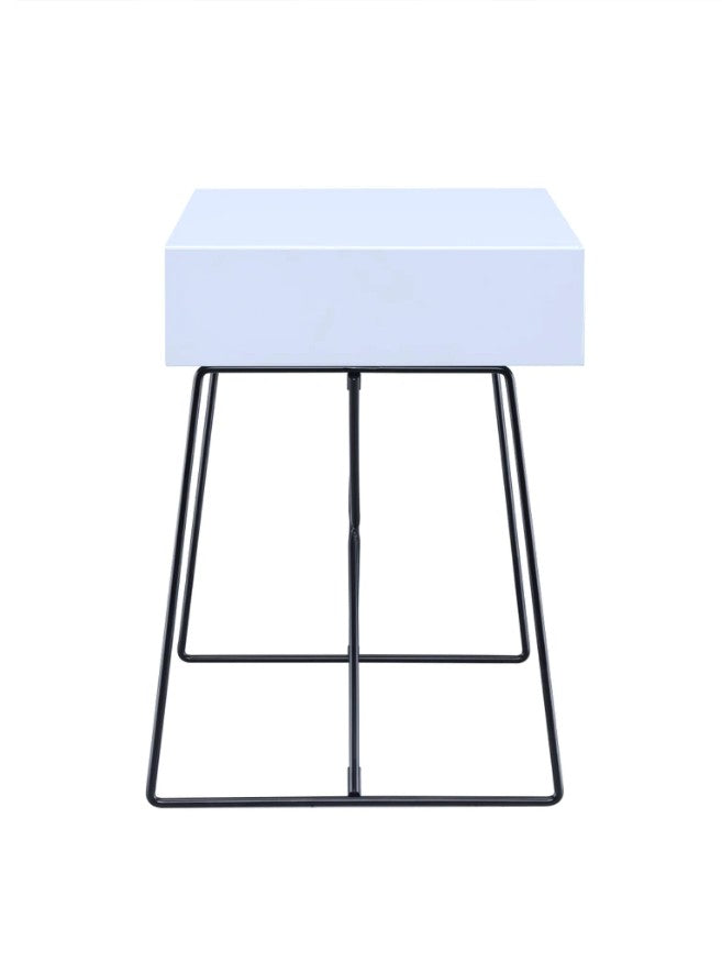 HomeRoots White Modern Metal End Table with Drawer