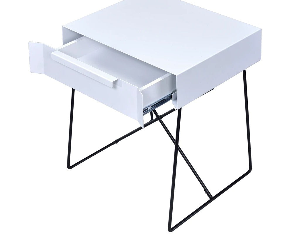 HomeRoots White Modern Metal End Table with Drawer