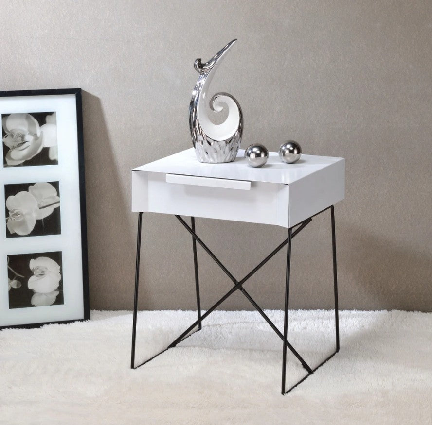 HomeRoots White Modern Metal End Table with Drawer