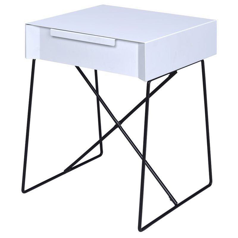 HomeRoots White Modern Metal End Table with Drawer