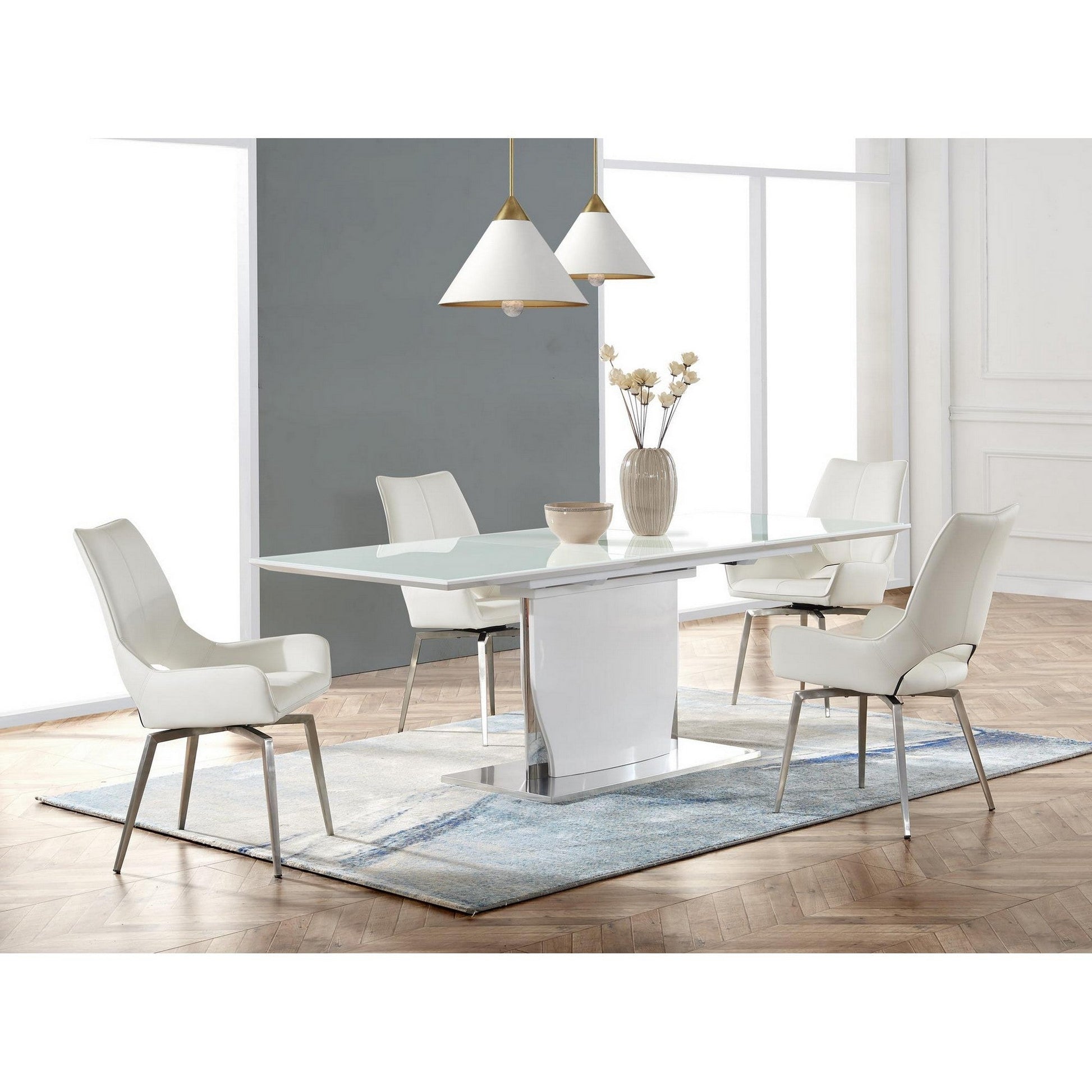 HomeRoots White Tone With Pedestal Style Base Dining Table