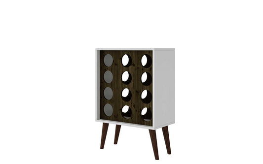 HomeRoots White Wine Cabinet for 12 Bottles With Wood Legs And a Brown Display