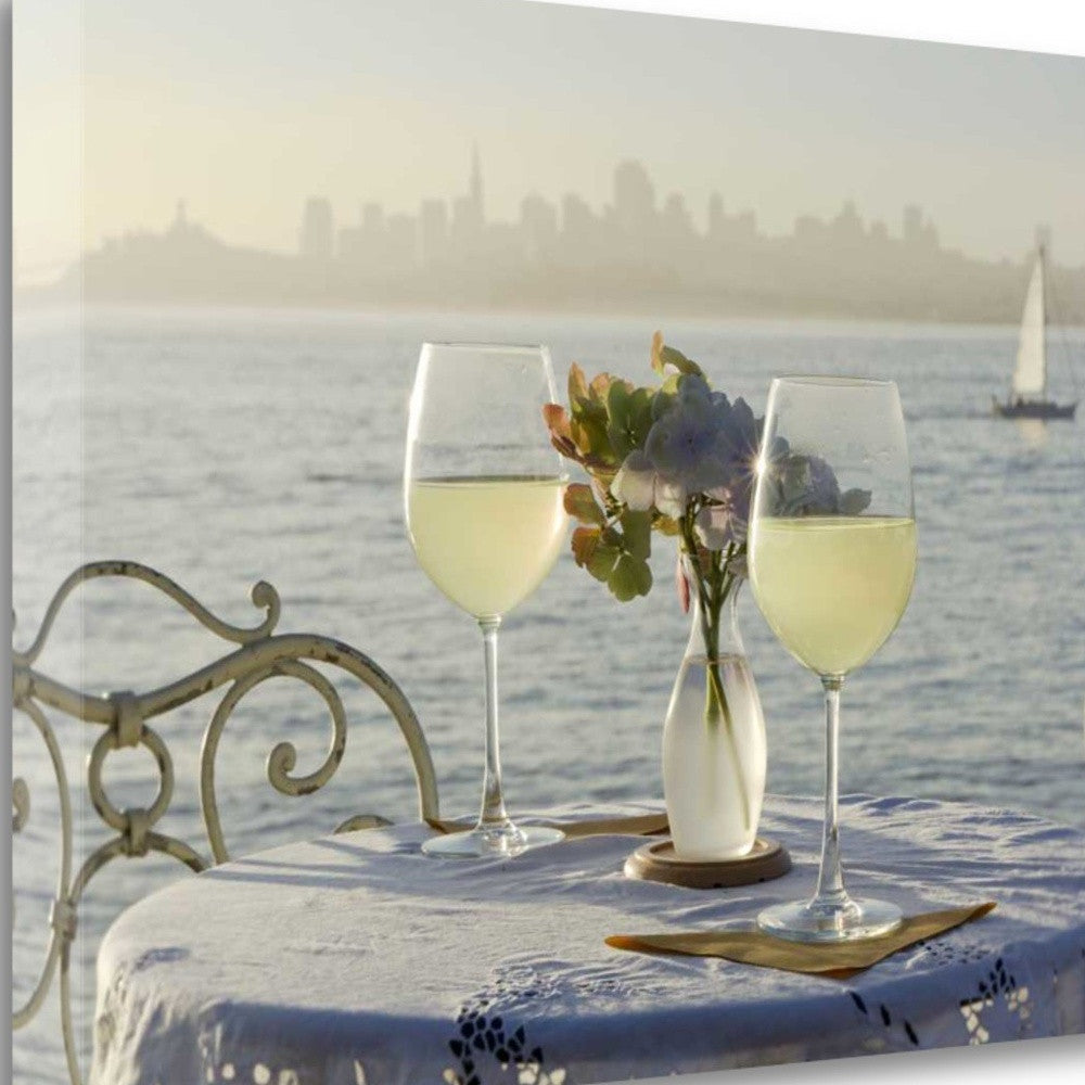 HomeRoots White Wine with Sailboat For Two City 1 Giclee Wrap Canvas Wall Art