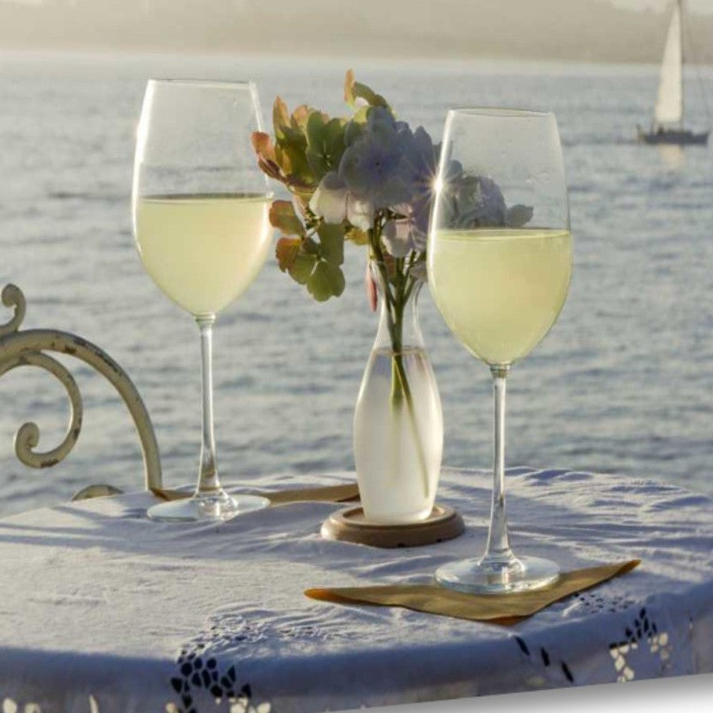HomeRoots White Wine with Sailboat For Two City 1 Giclee Wrap Canvas Wall Art
