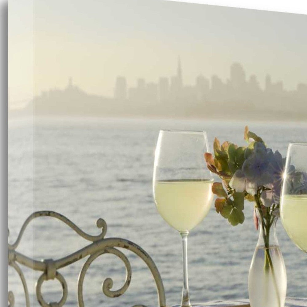HomeRoots White Wine with Sailboat For Two City 3 Giclee Wrap Canvas Wall Art